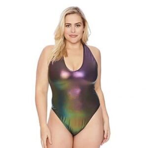 NWT Sports Illustrated Rebel Plunge Iridescent One Piece Swimsuit Size 18